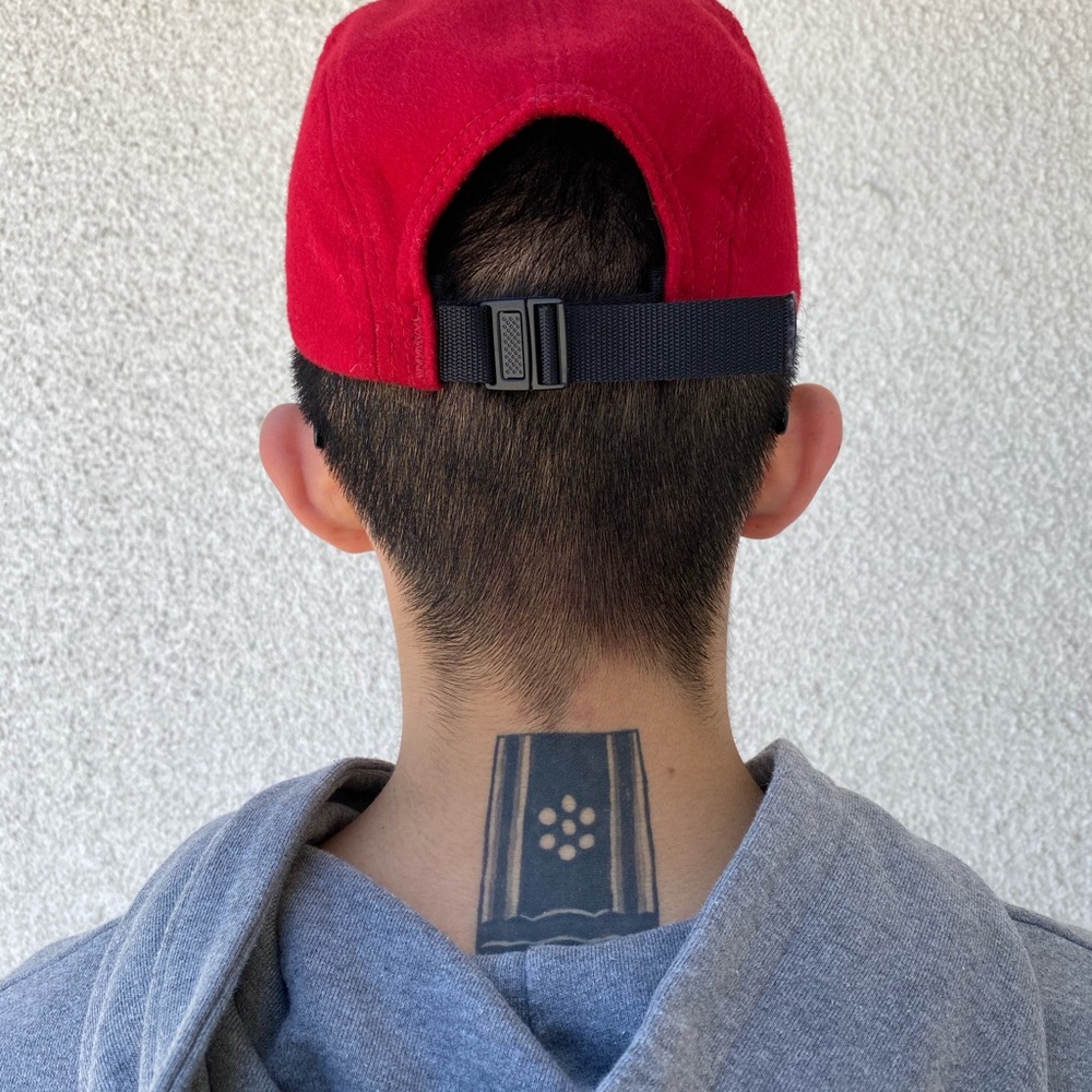 Supreme Camp Cap in Red. Slightly worn